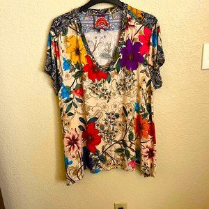 Johnny Was Floral Short Sleeve Tunic Top XXL